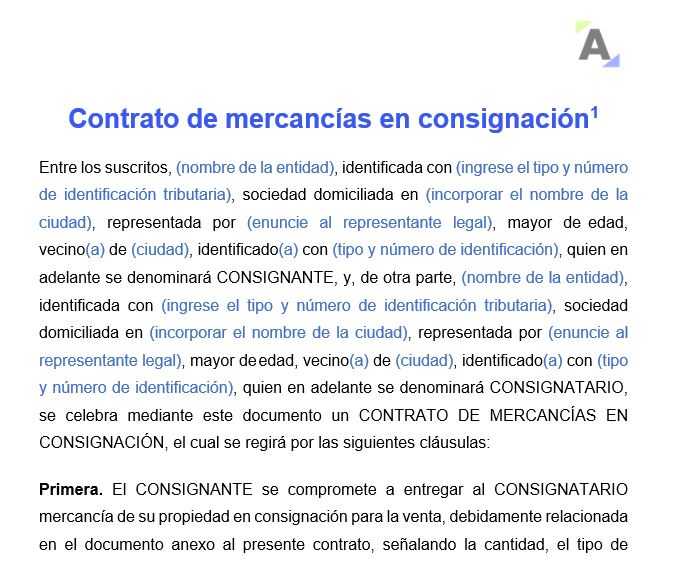 Modelo de contrato de mercancías en consignación