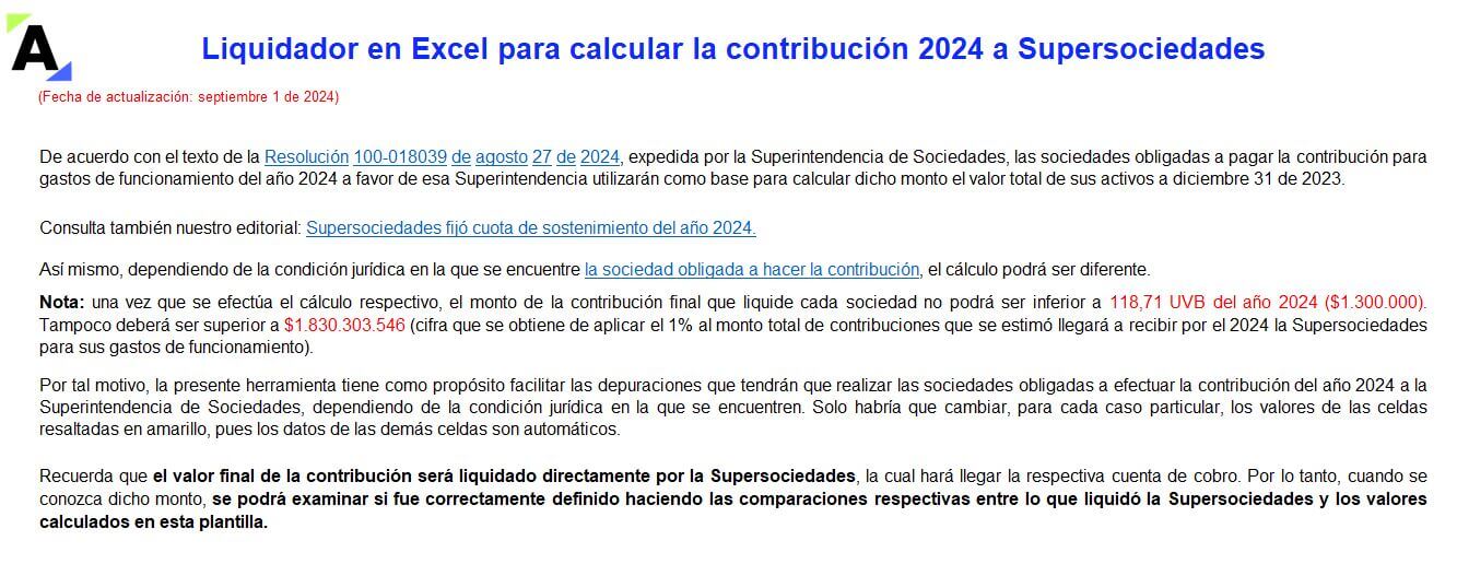 Liquidador en Excel para calcular la contribución 2024 a Supersociedades