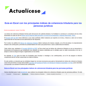 Guía en Excel con los principales índices de coherencia tributaria para las personas jurídicas