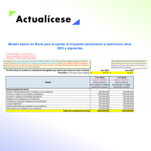 Modelo básico en Excel para proyectar el impuesto al patrimonio 2023 y años siguientes