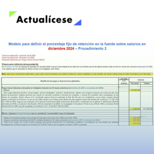 Liquidador en Excel del porcentaje fijo de retención en la fuente sobre salarios en diciembre de 2024 – Procedimiento 2