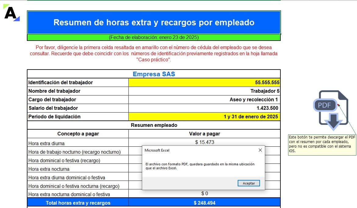 Liquidador y caso práctico para calcular y contabilizar horas extra y recargos durante la reducción de la jornada laboral en 2025 a 46 horas semanales