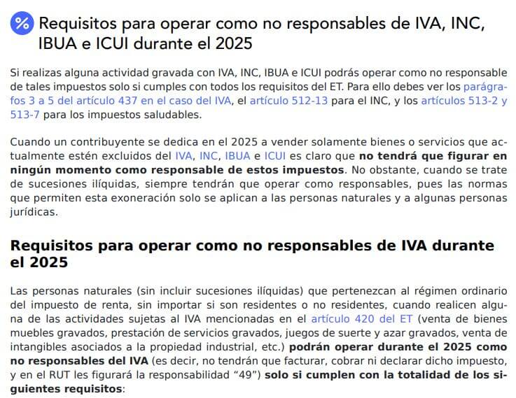 [Guía] Requisitos para operar como no responsables de IVA, INC, IBUA e ICUI durante el 2025