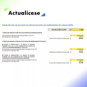 [Liquidador] Cálculo del costo de renovación de matrícula mercantil y de establecimientos de comercio (2025)