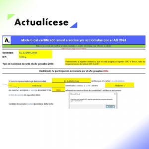 Modelo en Excel del certificado anual a socios y/o accionistas AG 2024