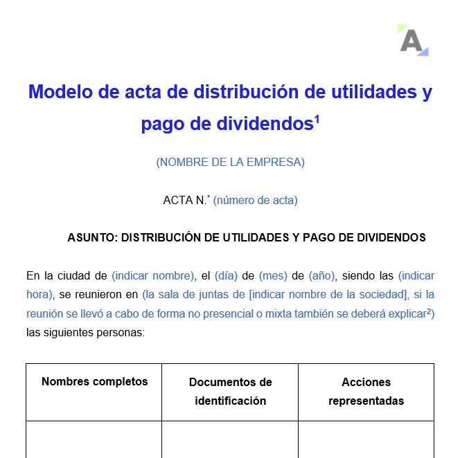 Modelo de acta de distribución de utilidades y pago de dividendos
