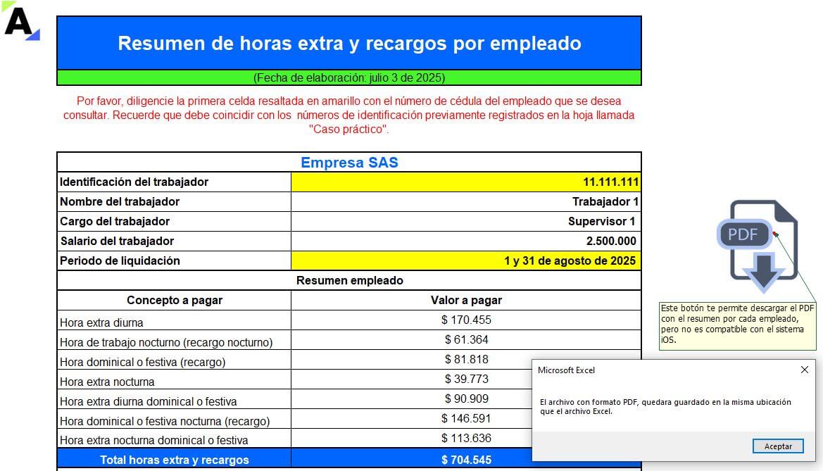Liquidador y caso práctico para calcular y contabilizar horas extra y recargos durante la reducción de la jornada laboral en 2025 a 44 horas semanales