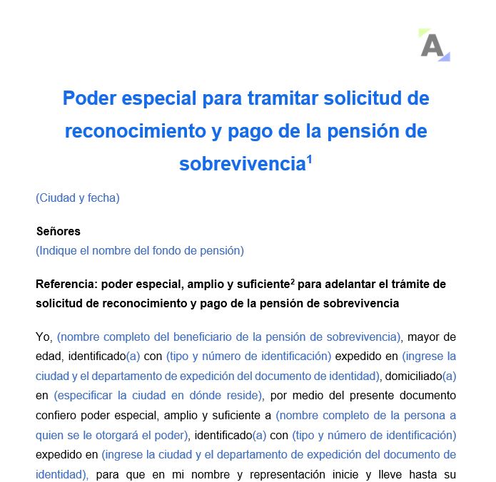 Poder especial para tramitar solicitud de reconocimiento y pago de la pensión de sobrevivencia